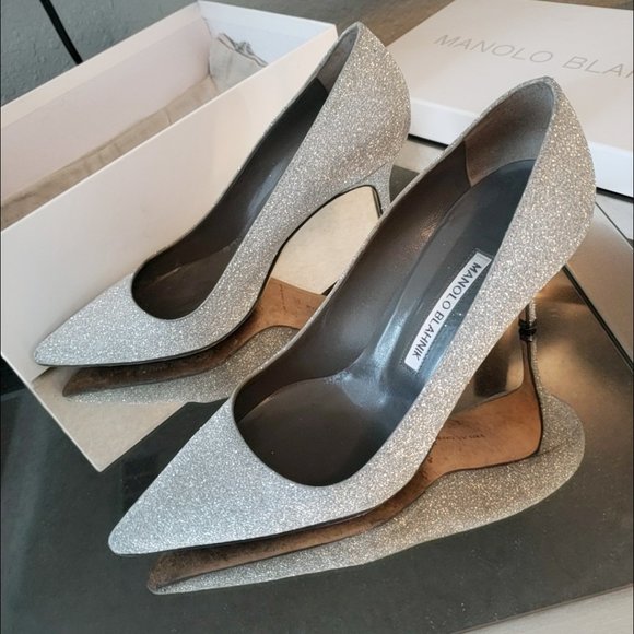 Manolo Blahnik size 38.5 Silver Glitter - Picture 7 of 13